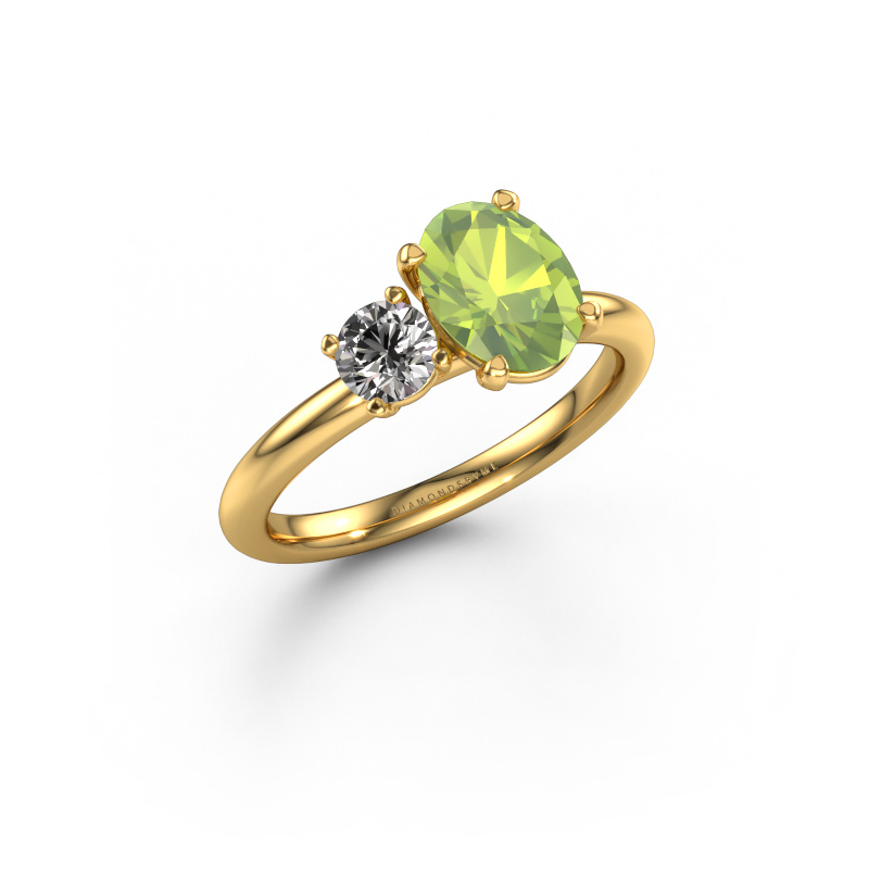 Image of Engagement ring Toi et Moi OVL-RND 585 gold Peridot 8x6 mm