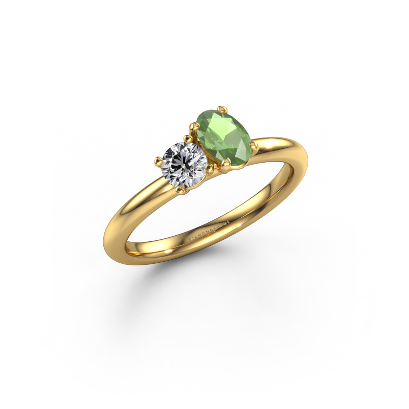 Image of Engagement ring Toi et Moi OVL-RND 585 gold Tourmaline green 8x6 mm