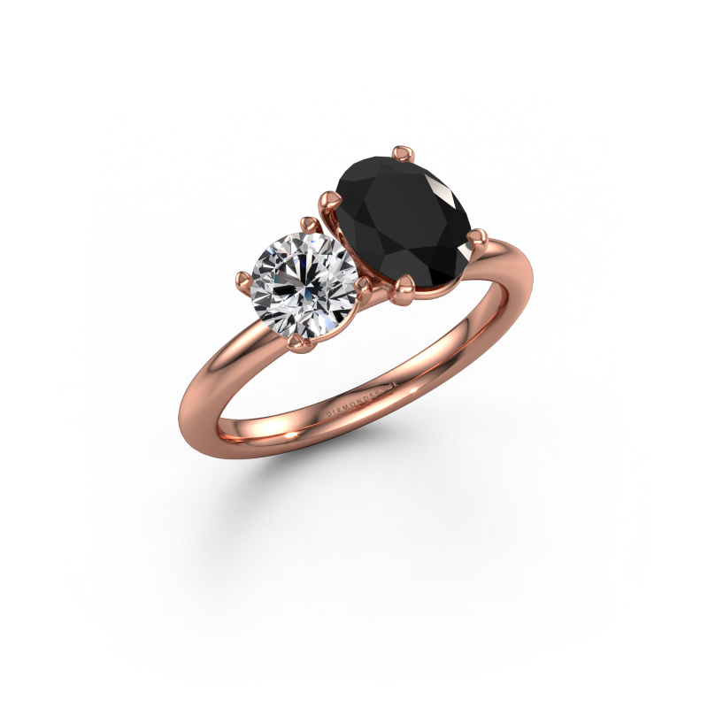 Image of Engagement ring Toi et Moi OVL-RND 585 rose gold Black diamond 1.95 crt