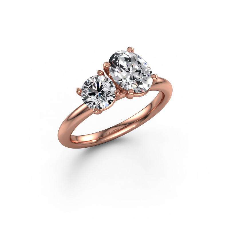 Image of Engagement ring Toi et Moi OVL-RND 585 rose gold Custom diamond 8x6 mm