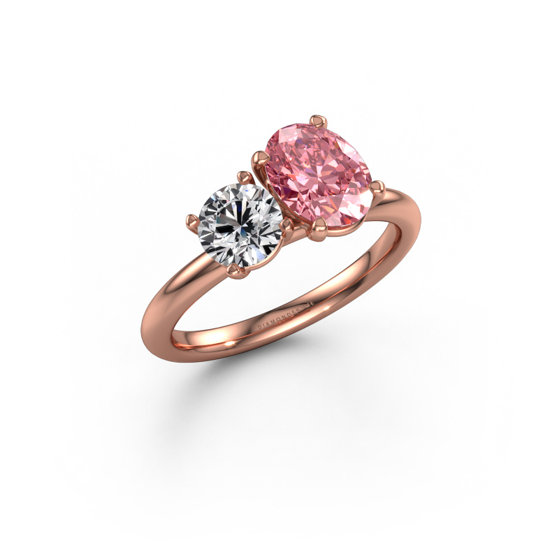 Bild von Verlobungsring Toi et Moi OVL-RND 585 Roségold Rosa Labordiamant 8x6 mm