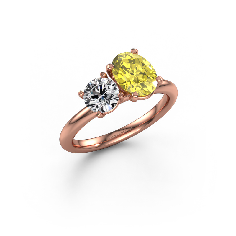 Image of Engagement ring Toi et Moi OVL-RND 585 rose gold Yellow lab grown diamond 8x6 mm