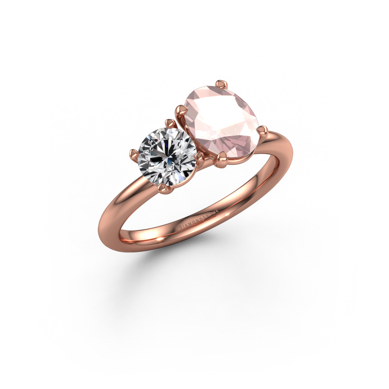 Image de Bague de fiançailles Toi et Moi OVL-RND 585 or rose Champagne morganite 8x6 mm