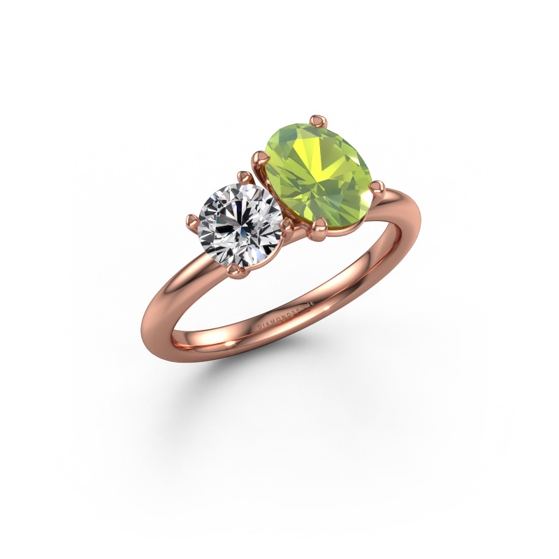 Image of Engagement ring Toi et Moi OVL-RND 585 rose gold Peridot 8x6 mm
