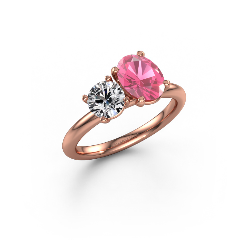 Image of Engagement ring Toi et Moi OVL-RND 585 rose gold Pink sapphire 8x6 mm