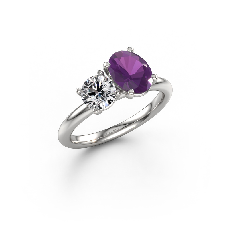 Bild von Verlobungsring Toi et Moi OVL-RND 950 Platin Amethyst 8x6 mm