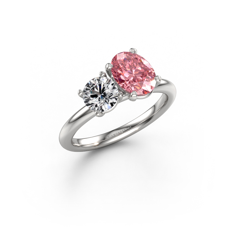 Bild von Verlobungsring Toi et Moi OVL-RND 585 Weißgold Rosa Labordiamant 8x6 mm