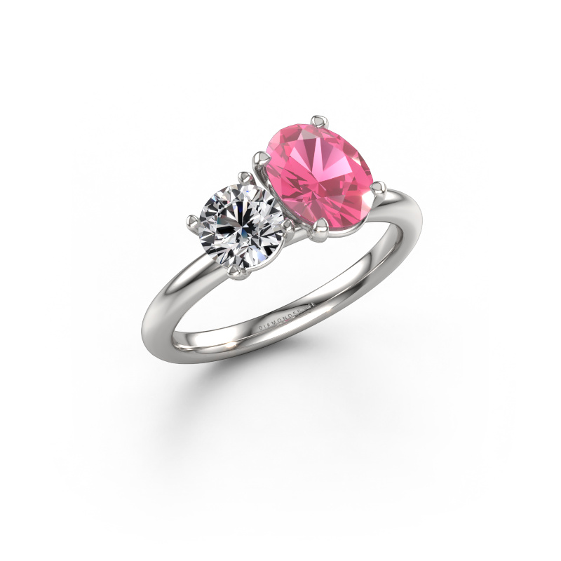 Afbeelding van Verlovingsring Toi et Moi OVL-RND 585 witgoud Roze saffier 8x6 mm