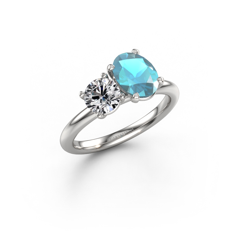 Image of Engagement ring Toi et Moi OVL-RND 950 platinum Blue topaz 8x6 mm