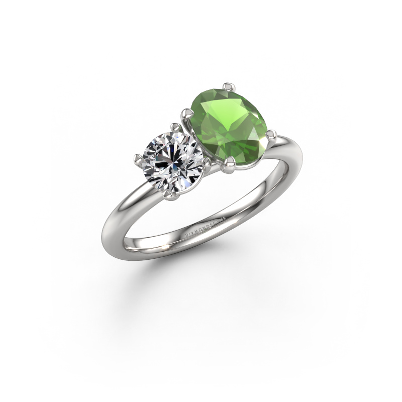 Image of Engagement ring Toi et Moi OVL-RND 950 platinum Tourmaline green 8x6 mm