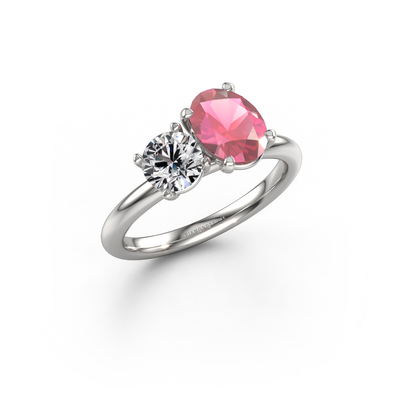 Bild von Verlobungsring Toi et Moi OVL-RND 585 Weißgold Turmalin rosa 8x6 mm
