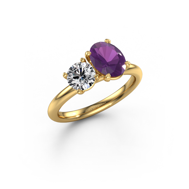 Image of Engagement ring Toi et Moi OVL-RND 585 gold Amethyst 8x6 mm
