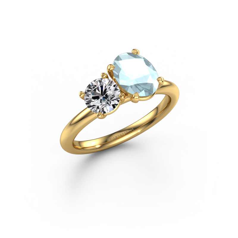 Image of Engagement ring Toi et Moi OVL-RND 585 gold Aquamarine 8x6 mm