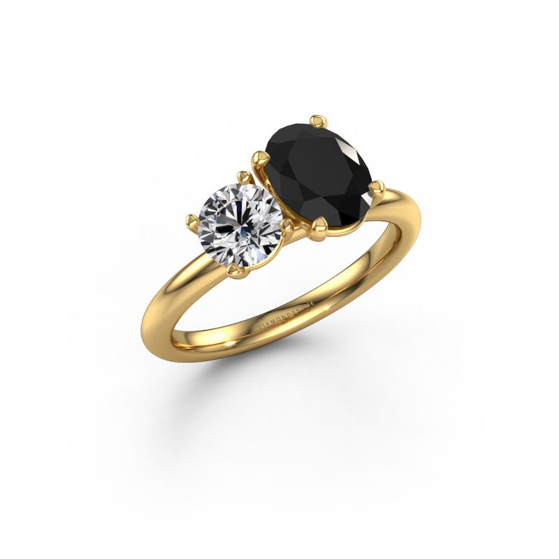 Image of Engagement ring Toi et Moi OVL-RND 585 gold Black diamond 1.95 crt