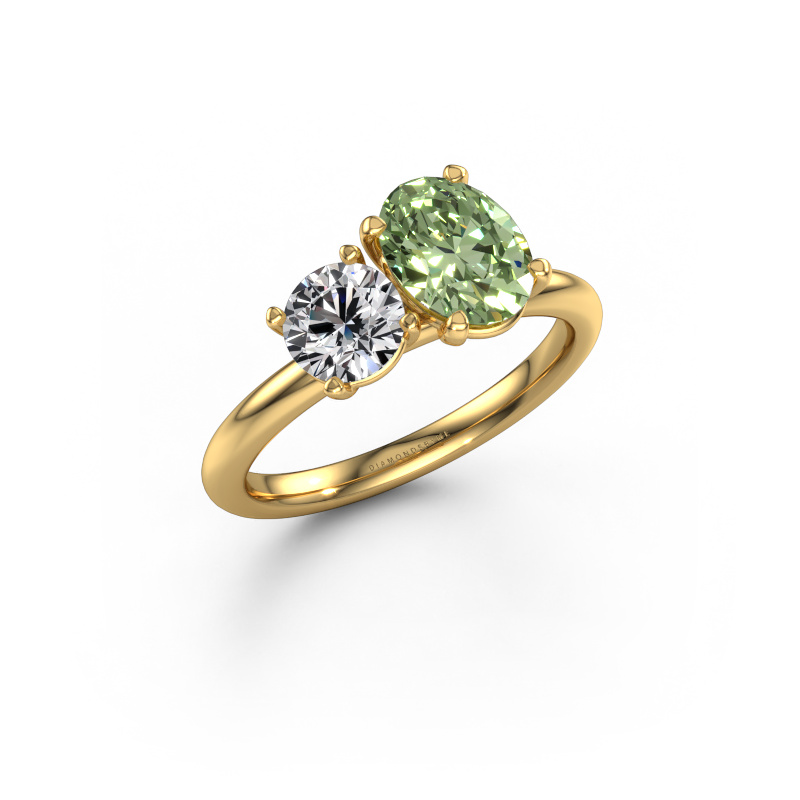 Image of Engagement ring Toi et Moi OVL-RND 585 gold Green lab grown diamond 8x6 mm