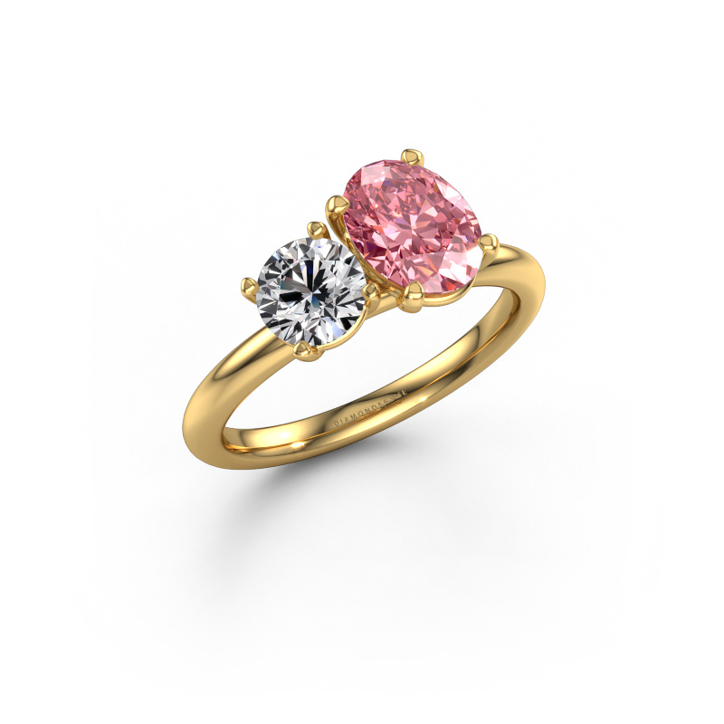 Image of Engagement ring Toi et Moi OVL-RND 585 gold Pink lab grown diamond 8x6 mm