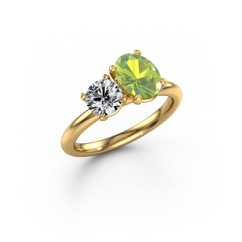 Image of Engagement ring Toi et Moi OVL-RND 585 gold Peridot 8x6 mm