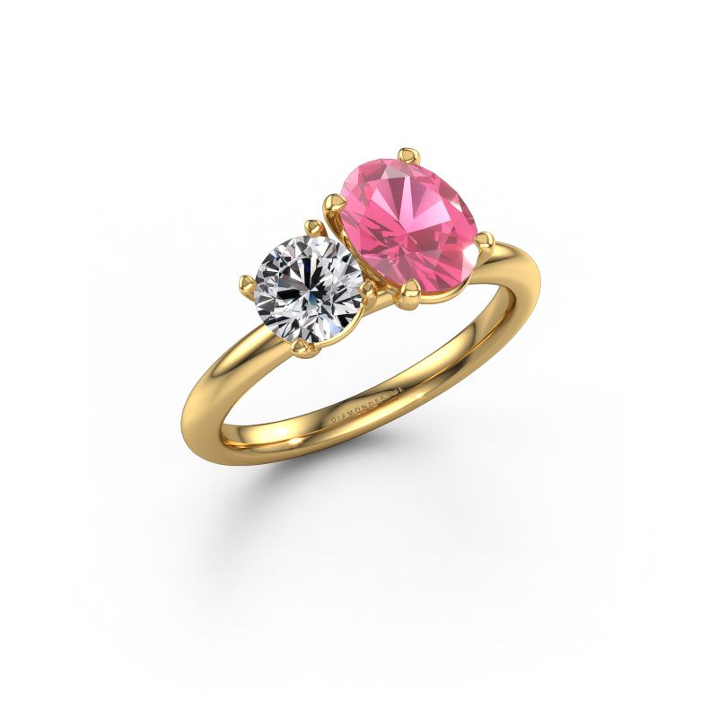 Image of Engagement ring Toi et Moi OVL-RND 585 gold Pink sapphire 8x6 mm