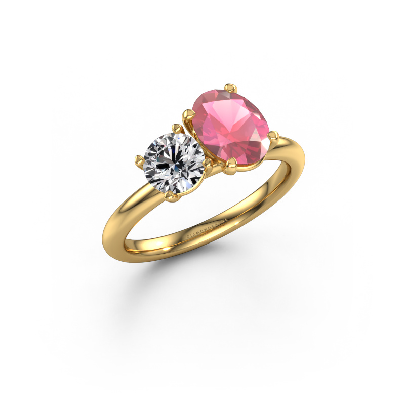Image of Engagement ring Toi et Moi OVL-RND 585 gold Tourmaline pink 8x6 mm