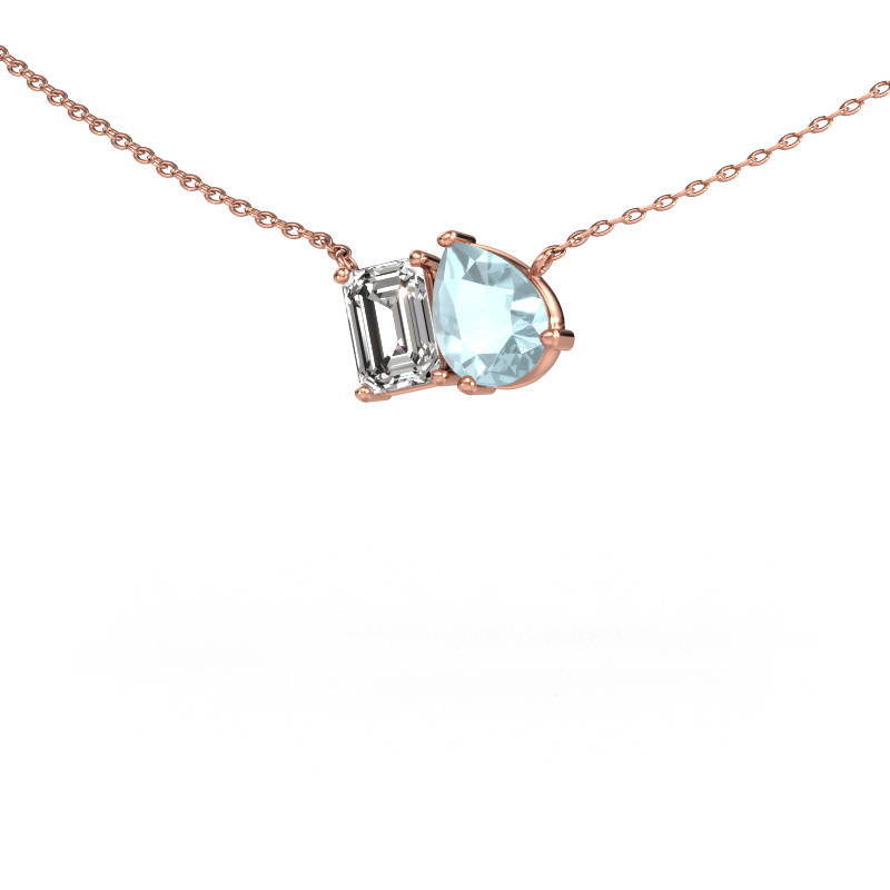 Image of Pendant Toi et Moi PER EME 585 rose gold Aquamarine 8x6 mm