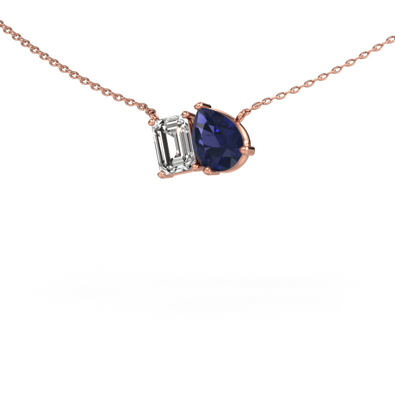 Image of Pendant Toi et Moi PER EME 585 rose gold Sapphire 8x6 mm