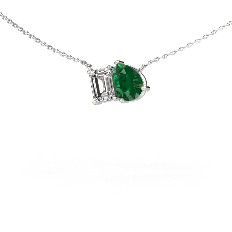 Image of Pendant Toi et Moi PER EME 585 white gold Emerald 8x6 mm