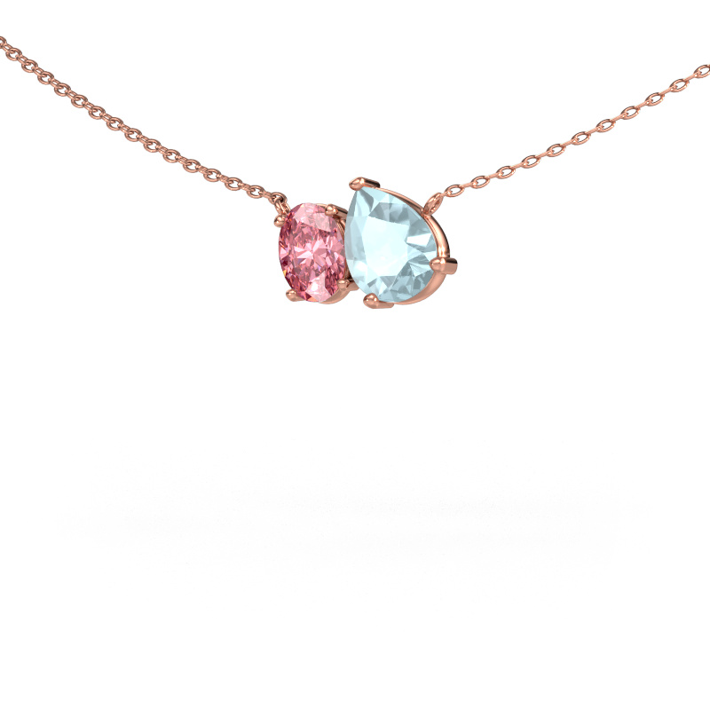 Image of Pendant Toi et Moi PER OVL 585 rose gold Aquamarine 8x6 mm