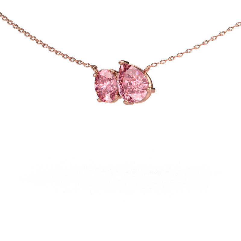 Image de Pendentif Toi et Moi PER OVL 585 or rose Diamant synthétique roze 8x6 mm