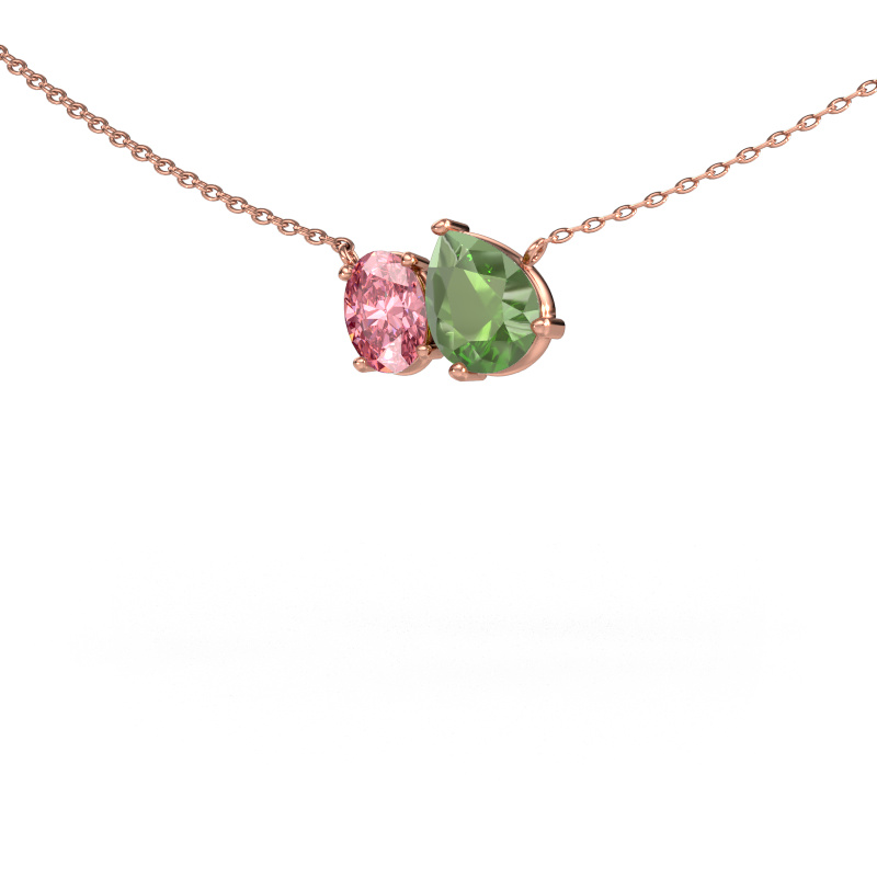 Image of Pendant Toi et Moi PER OVL 585 rose gold Tourmaline green 8x6 mm