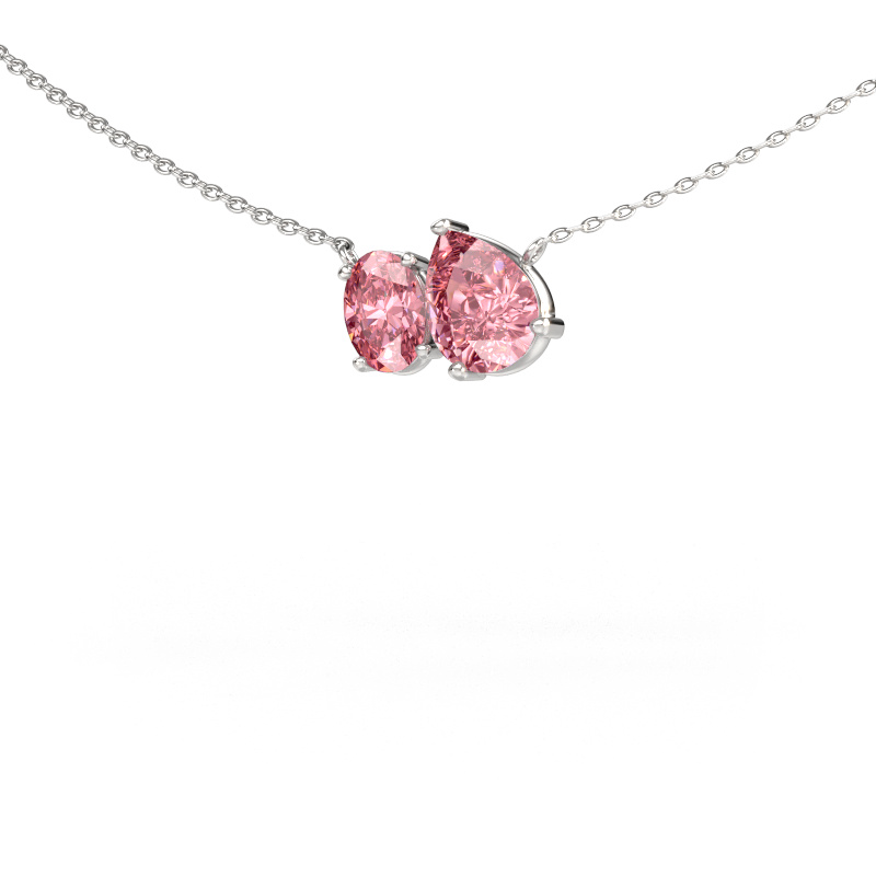 Image de Pendentif Toi et Moi PER OVL 585 or blanc Diamant synthétique roze 8x6 mm