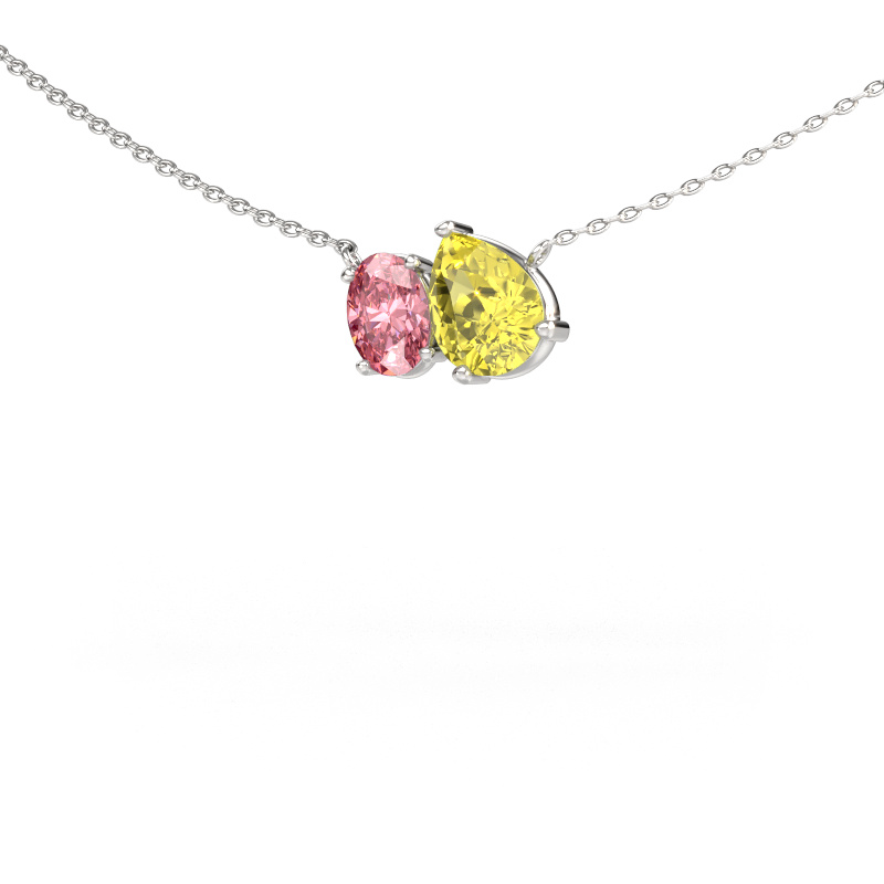 Image de Pendentif Toi et Moi PER OVL 585 or blanc Diamants synthétiques jaune 8x6 mm