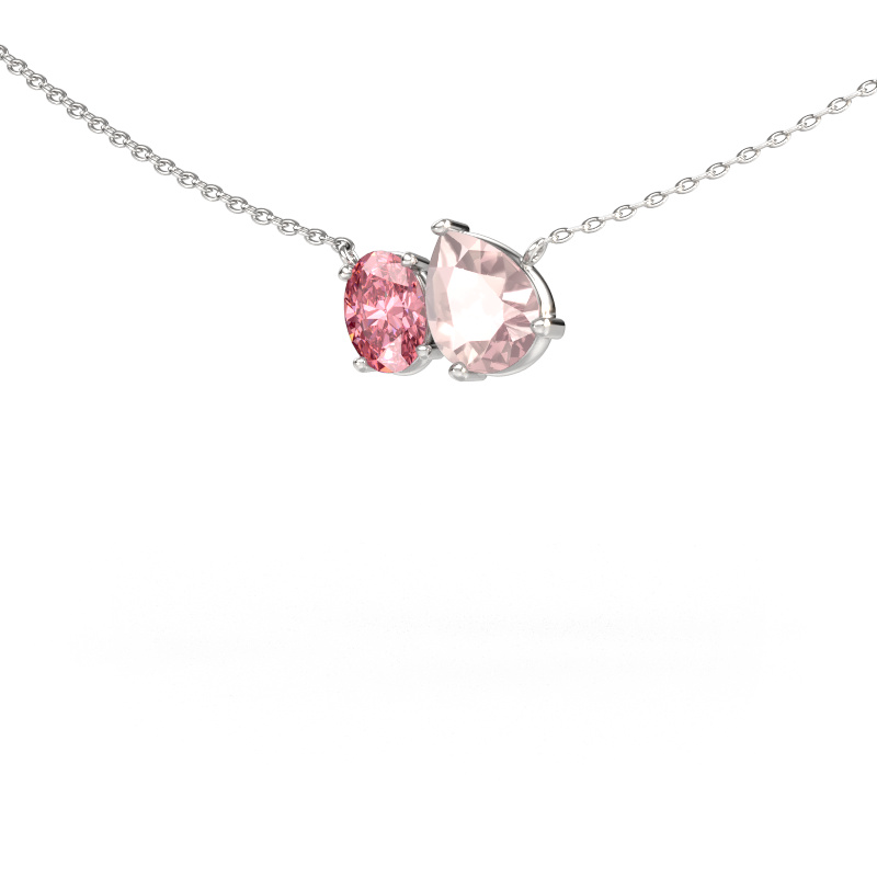 Image of Pendant Toi et Moi PER OVL 585 white gold Morganite champagne 8x6 mm