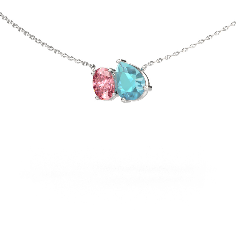 Bild von Anhänger Toi et Moi PER OVL 585 Weißgold Blau Topas 8x6 mm