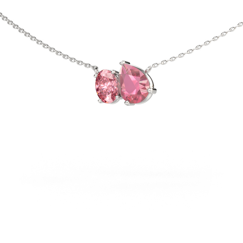 Image of Pendant Toi et Moi PER OVL 585 white gold Tourmaline pink 8x6 mm