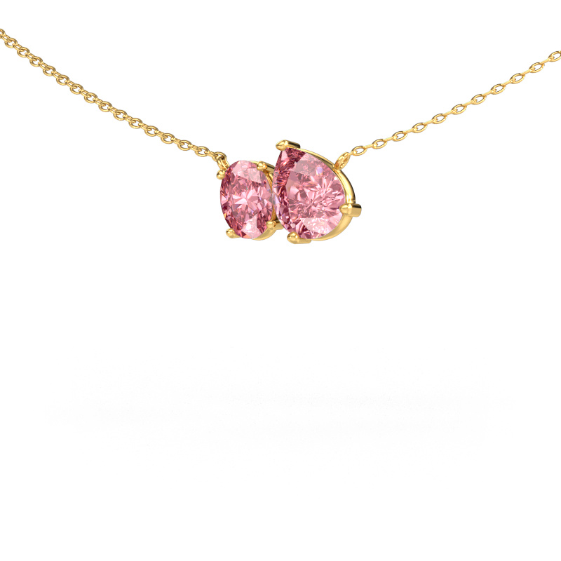 Image de Pendentif Toi et Moi PER OVL 585 or jaune Diamant synthétique roze 8x6 mm