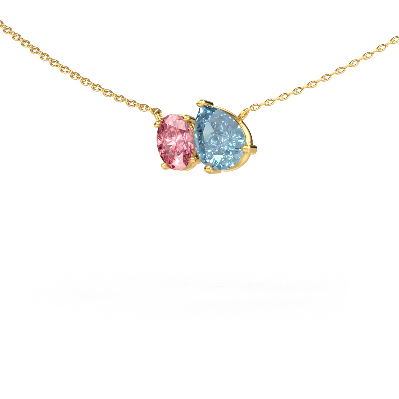 Image de Pendentif Toi et Moi PER OVL 585 or jaune Diamant synthétique bleu 8x6 mm