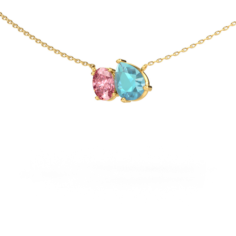 Image of Pendant Toi et Moi PER OVL 585 gold Blue topaz 8x6 mm