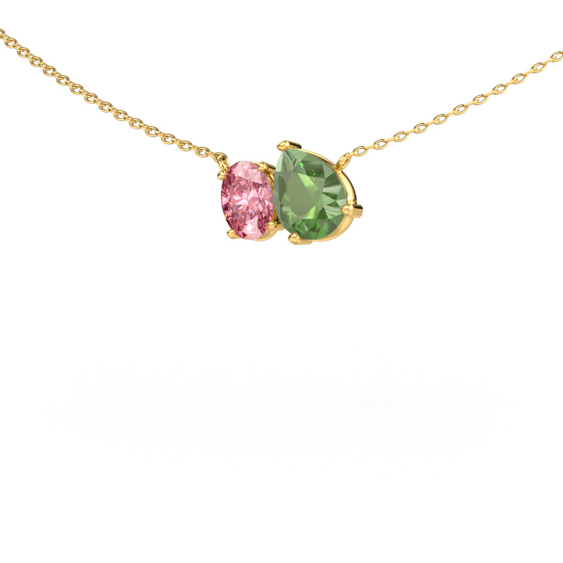 Image of Pendant Toi et Moi PER OVL 585 gold Tourmaline green 8x6 mm