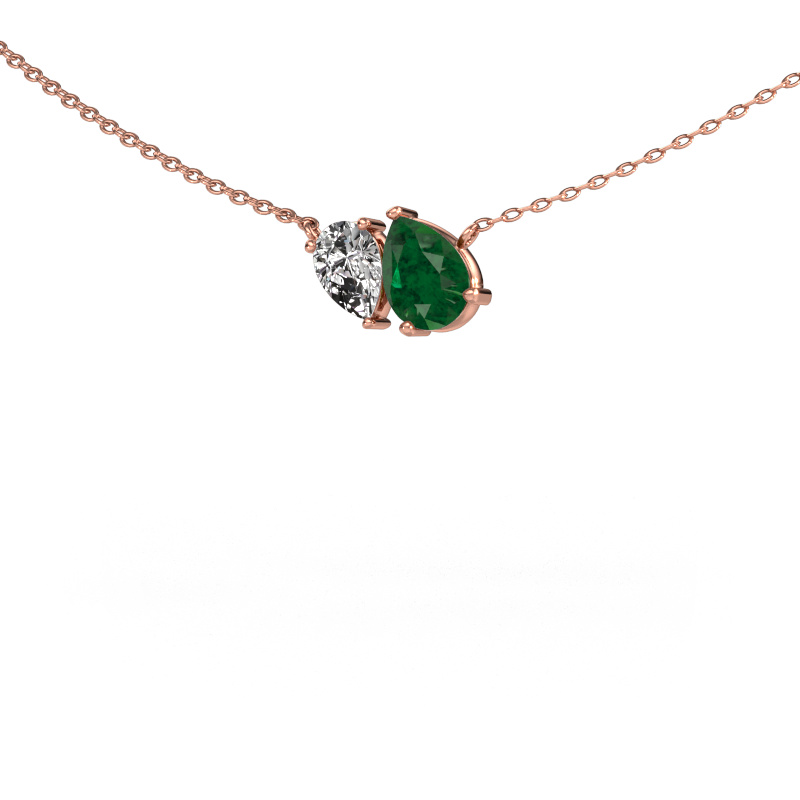 Image of Pendant Toi et Moi PER PER 585 rose gold Emerald 8x6 mm