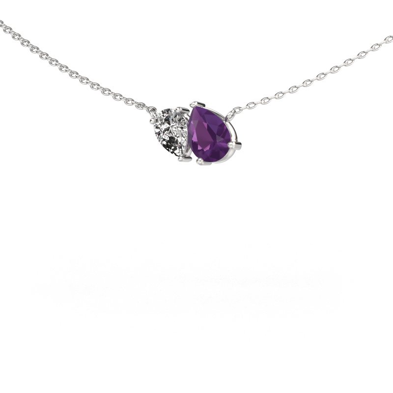 Image of Pendant Toi et Moi PER PER 585 white gold Amethyst 8x6 mm