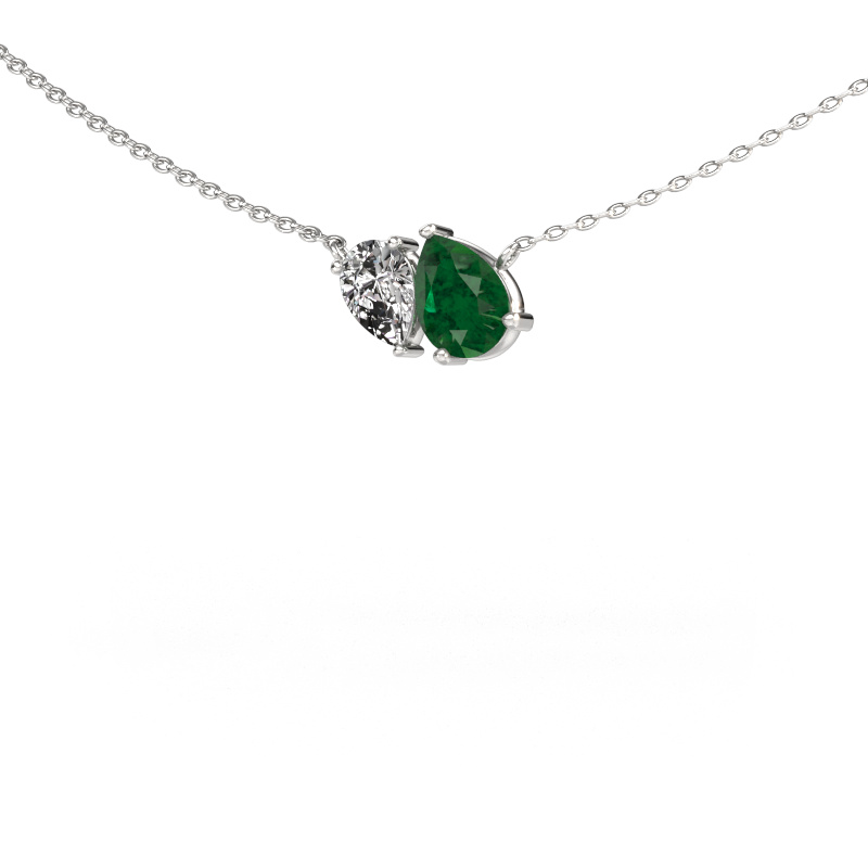 Image of Pendant Toi et Moi PER PER 585 white gold Emerald 8x6 mm