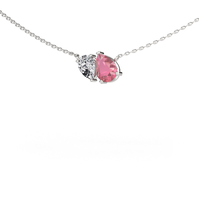 Image of Pendant Toi et Moi PER PER 585 white gold Tourmaline pink 8x6 mm