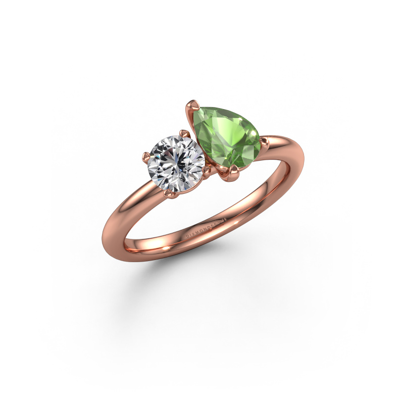 Image of Engagement ring Toi et Moi PER-RND 585 rose gold Tourmaline green 7x5 mm