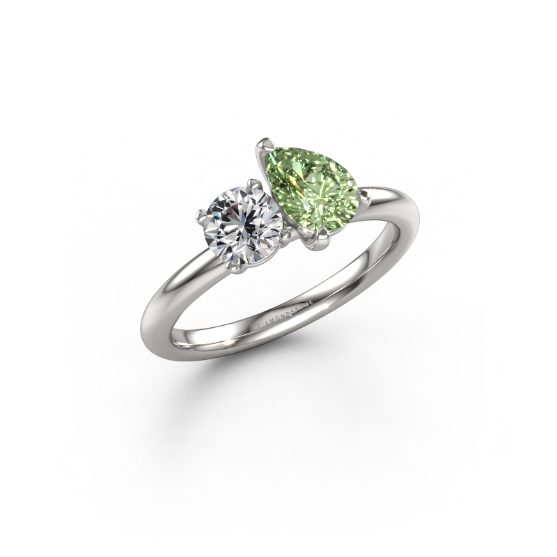Afbeelding van Verlovingsring Toi et Moi PER-RND 950 platina Groene lab grown diamant 7x5 mm