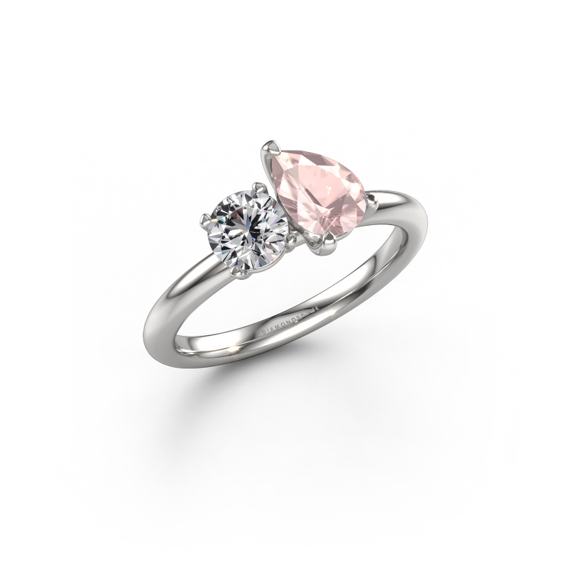 Image of Engagement ring Toi et Moi PER-RND 950 platinum Morganite champagne 7x5 mm