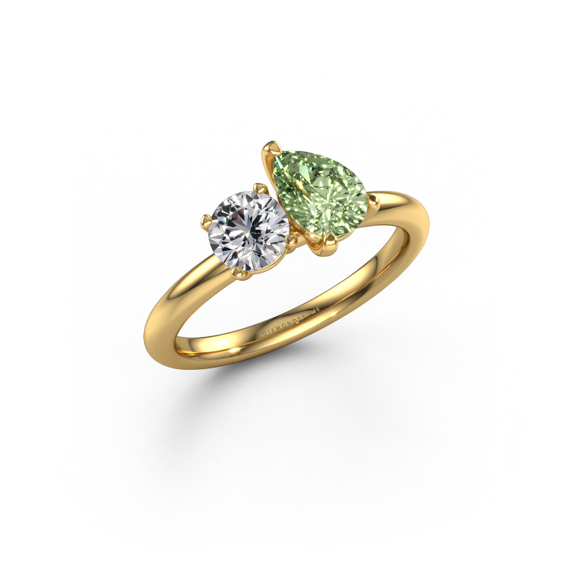 Image of Engagement ring Toi et Moi PER-RND 585 gold Green lab grown diamond 7x5 mm