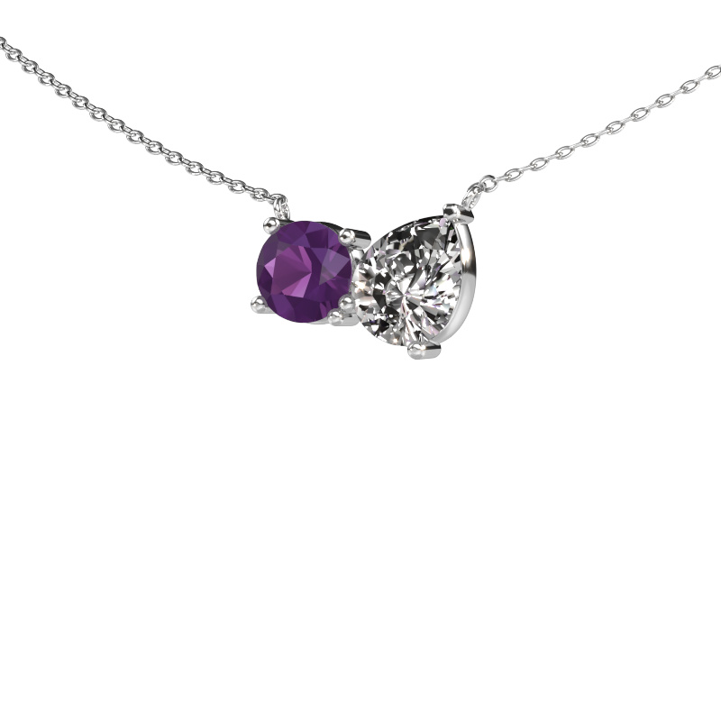 Image of Pendant Toi et Moi RND PER 585 white gold Amethyst 6.5 mm