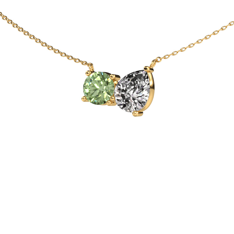 Image of Pendant Toi et Moi RND PER 585 gold Green lab grown diamond 6.5 mm