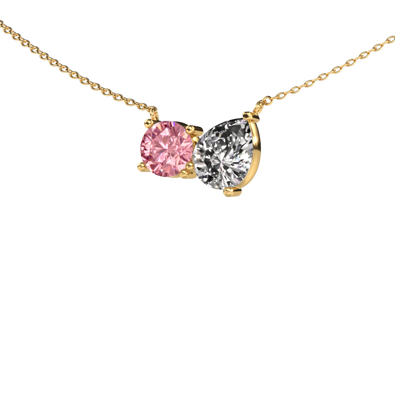 Image of Pendant Toi et Moi RND PER 585 gold Pink lab grown diamond 6.5 mm