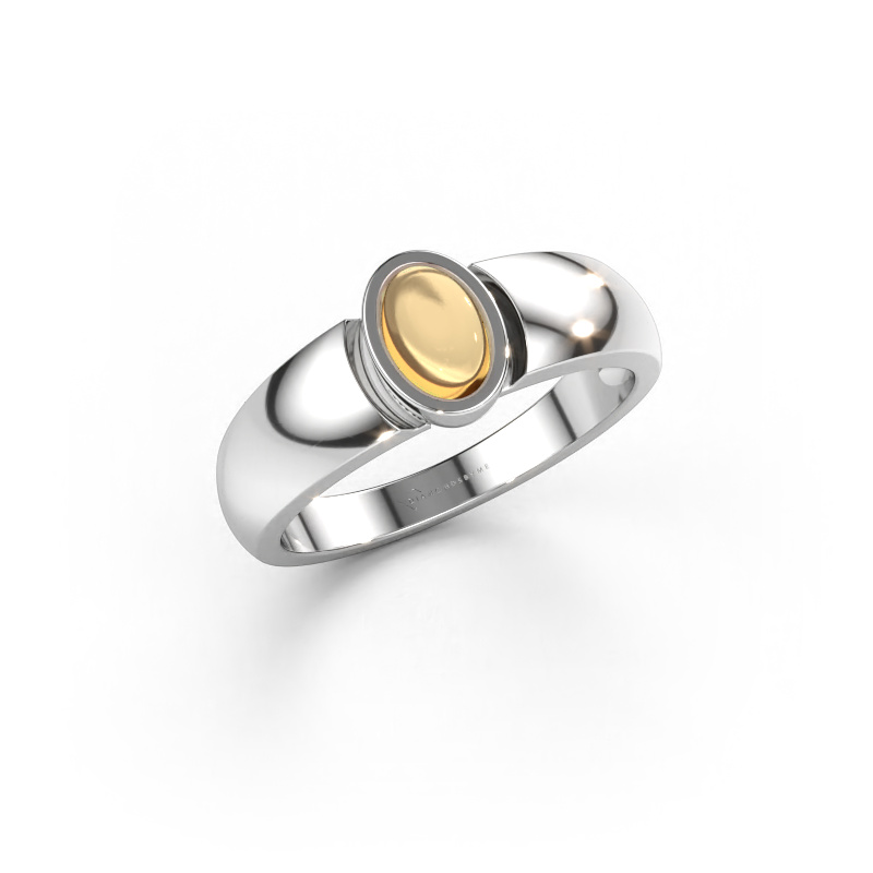 Immagine di Anello Tonneke 585 oro bianco Citrino 6x4 mm